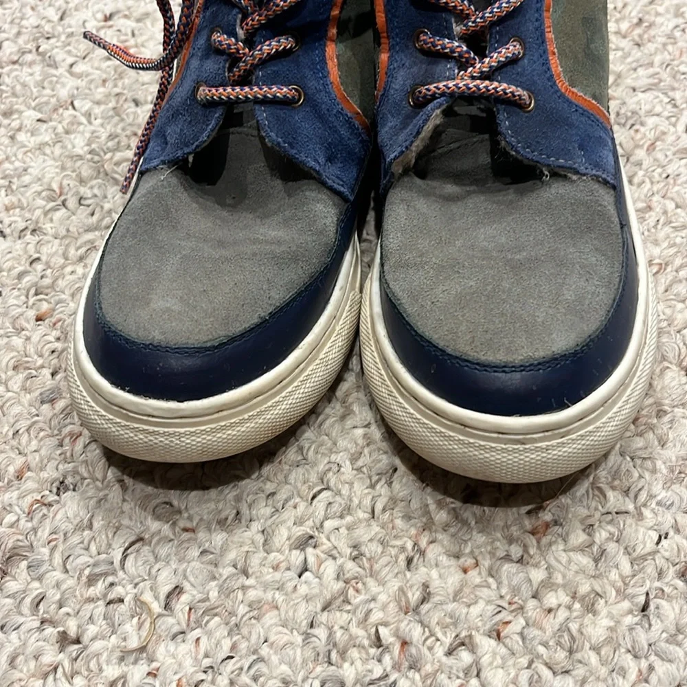 Mini Boden Boys Suede Chukka Boots Sz EU 37 US 5 Lace Side Zip Camo